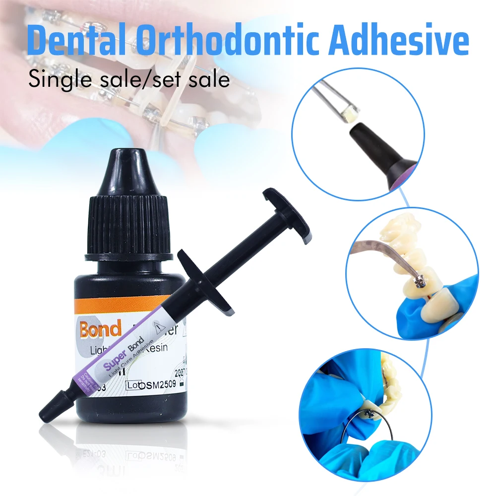 Adhesivo de ortodoncia Dental, Kit de autocura ligera, Gel ácido grabado, imprimación de curación ligera, soportes de unión, Material de soportes