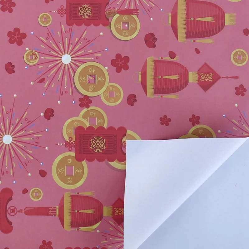 Juego de 6 hojas de papel de regalo superiores con cintas, papel de regalo rojo para regalo de Año Nuevo Chino, Festival de Primavera, 70Cm X 50Cm