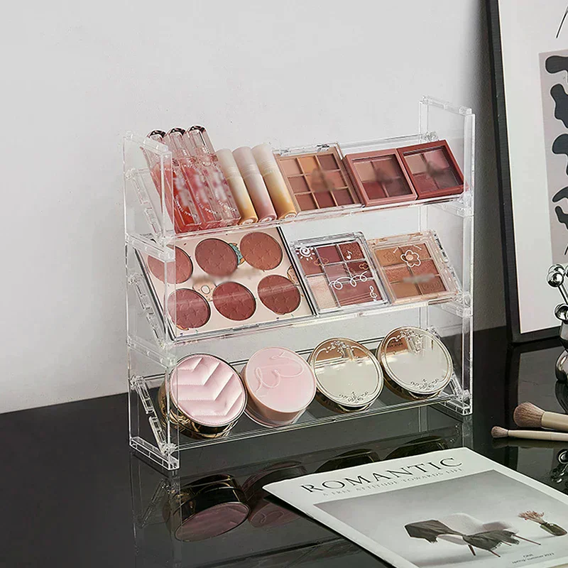 3-layer Acrylic Cosmetics Display Rack Multi-purpose Eyeshadow Tray Blush Storage Shelf Creative Desktop Toys Sundries