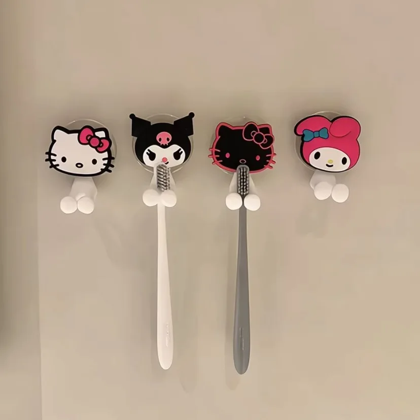 Sanrio Hello Kitty Kuromi Sikat Gigi Elektrik Tempat Sikat Gigi Rak Dinding Tipe Suction Cup Produk Kamar Mandi Kartun