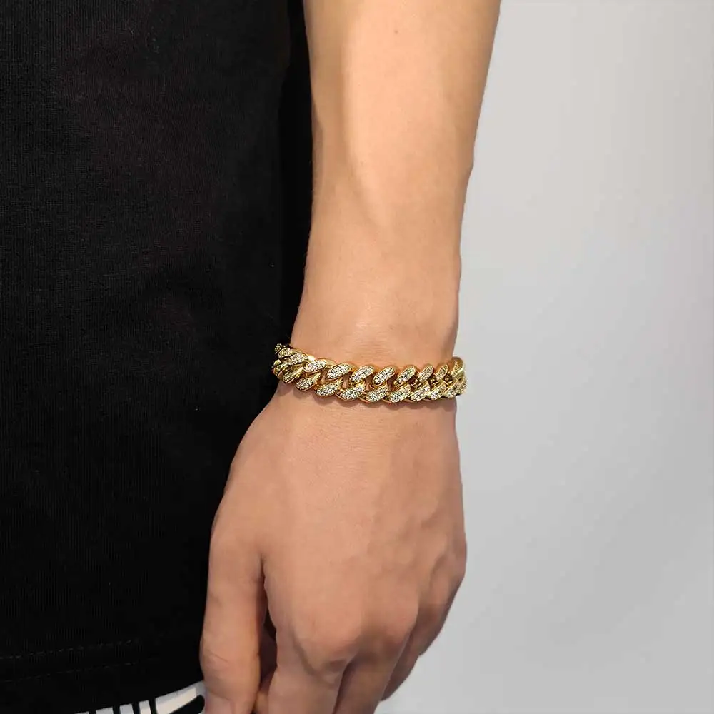  Iced Out Bracelet for Men Miami Cuban Link CZ Bracelets 12mm Hip Hop Rapper Jewelry Boy Girl Gift