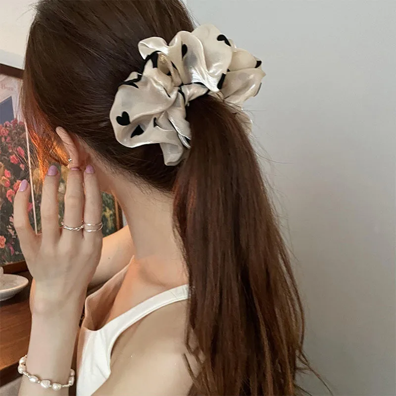 Wave point mesh love large intestine hair ring head rope 2022 new ball hair accessories girls summer hair rope head flower