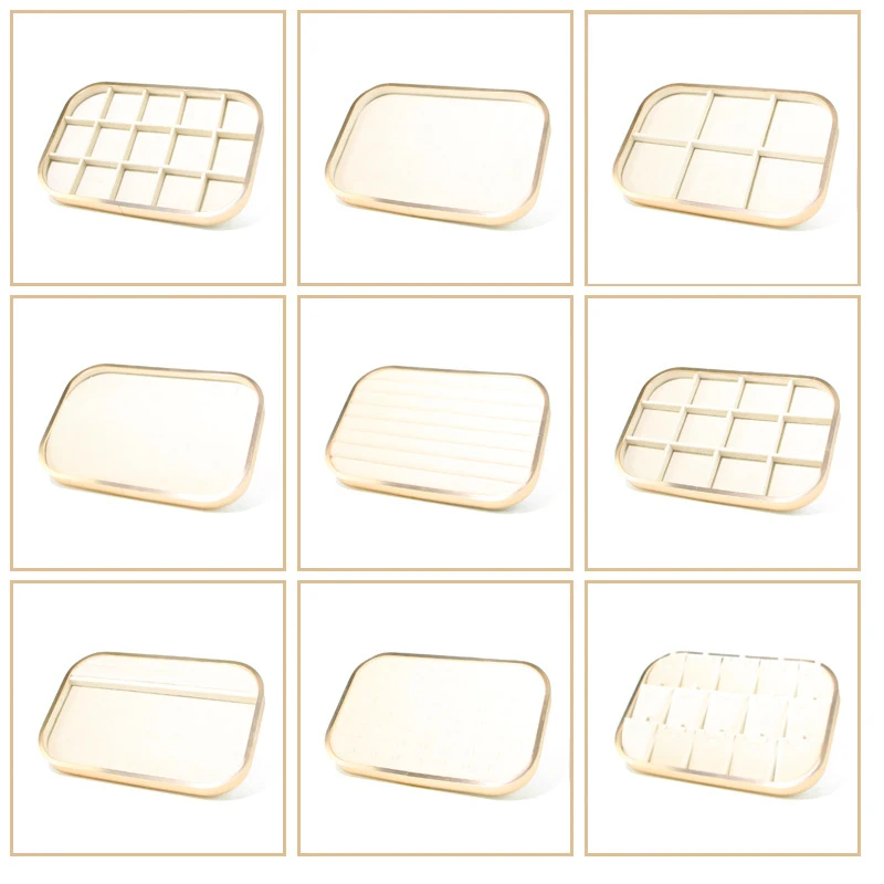 صينية مجوهرات مخملية ذات حواف معدنية، مع جزء داخلي من الألياف الفائقة لتخزين وعرض حلقة القلادة، وعداد البيع بالتجزئة، ومعارض المجوهرات #5