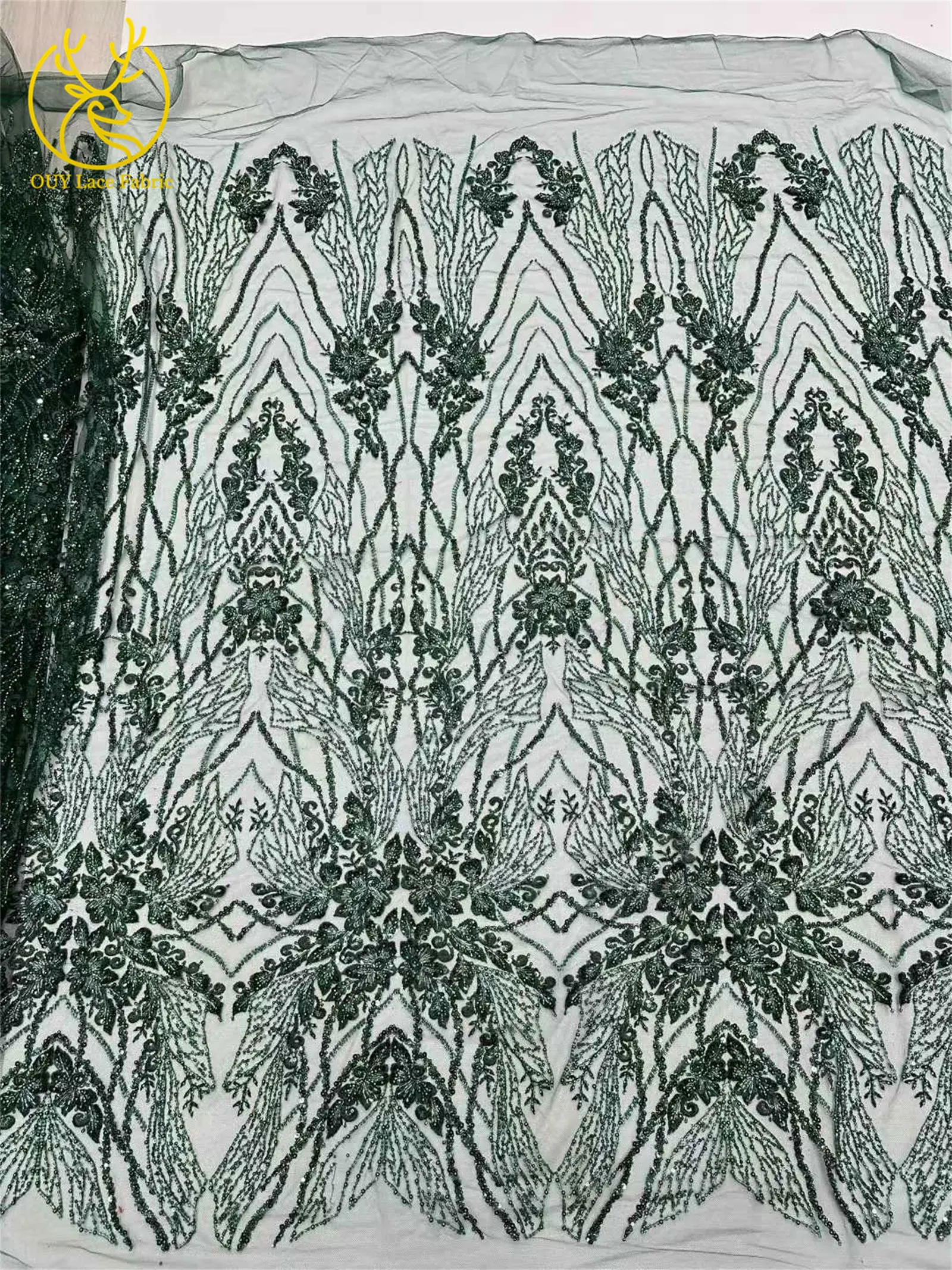 Hochwertiger roter afrikanischer handgefertigter bestickter Perlen-Spitzenstoff 2026 Nigerianische Pailletten-Spitze für Damen Hochzeit Nähen 5 Yards – Detail 18