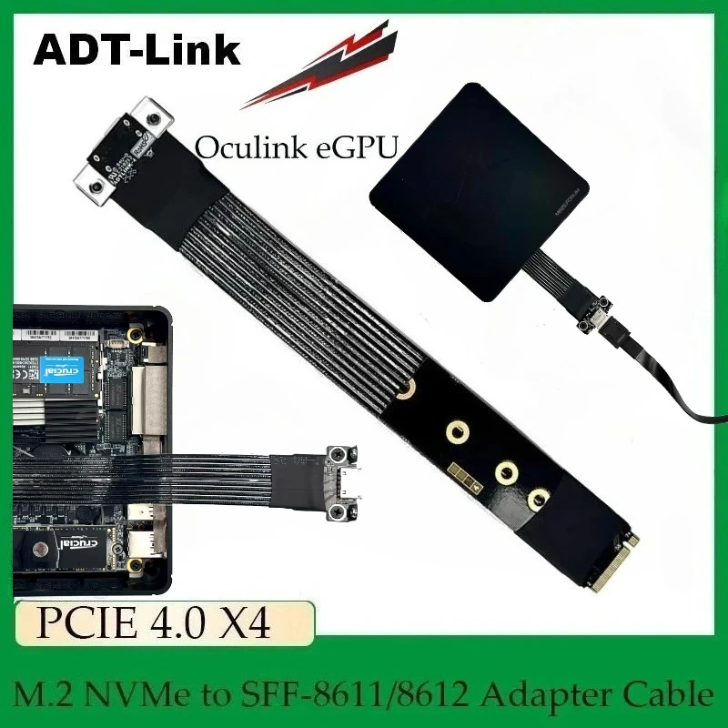 

ADT-Link PCIE 4.0 x4 Gen4 M.2 NVMe to SFF-8611/8612 Adapter Riser OCuLink Graphics Card External GPU Dock Extension Cable 64Gbps
