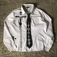 Y2K White Shirt Affliction Retro T Shirt 2025 Harajuku Men Skull Holy Writ Chain Printing Tee Fashion Gothic Long sleeves Tops