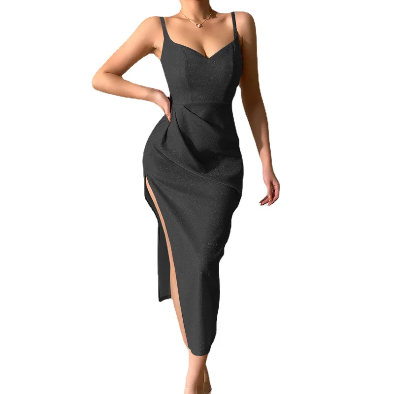 

Spring Elegant Party Formal Dress Women's Sexy Deep V Slim High Waist Dress Women Sleeveless Spaghetti Strap Backless Slit Dress