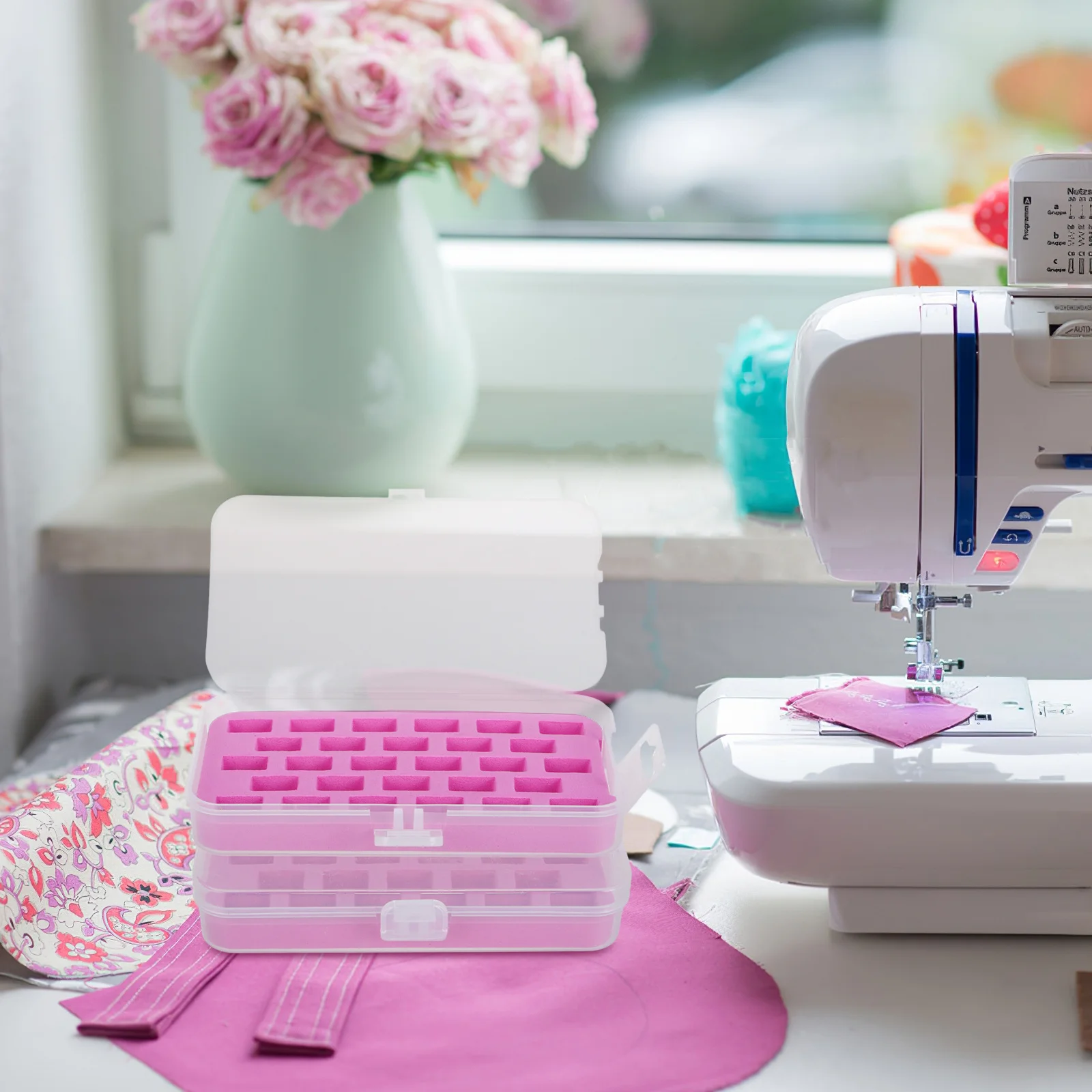 

2Pcs Bobbin Organizer Box 28 Slots Plastic Storage Case Sewing Machine Bobbin Holder Thread Storage for Sewing and Embroidery