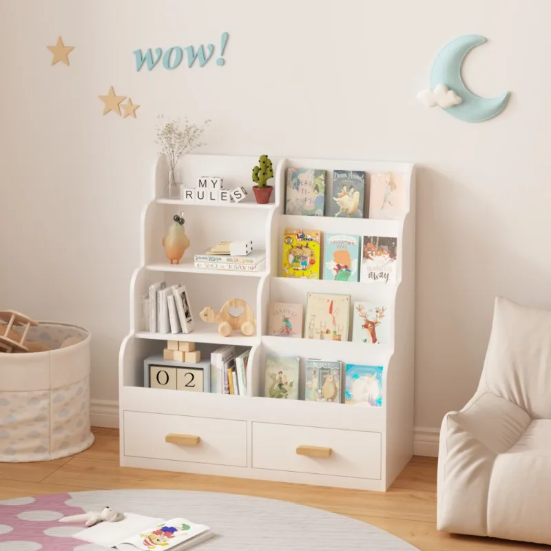 رف كتب للأطفال مع أدراج تخزين، رف تخزين الألعاب، رف قراءة متعدد الطبقات للأطفال، أثاث تخزين للأطفال #3