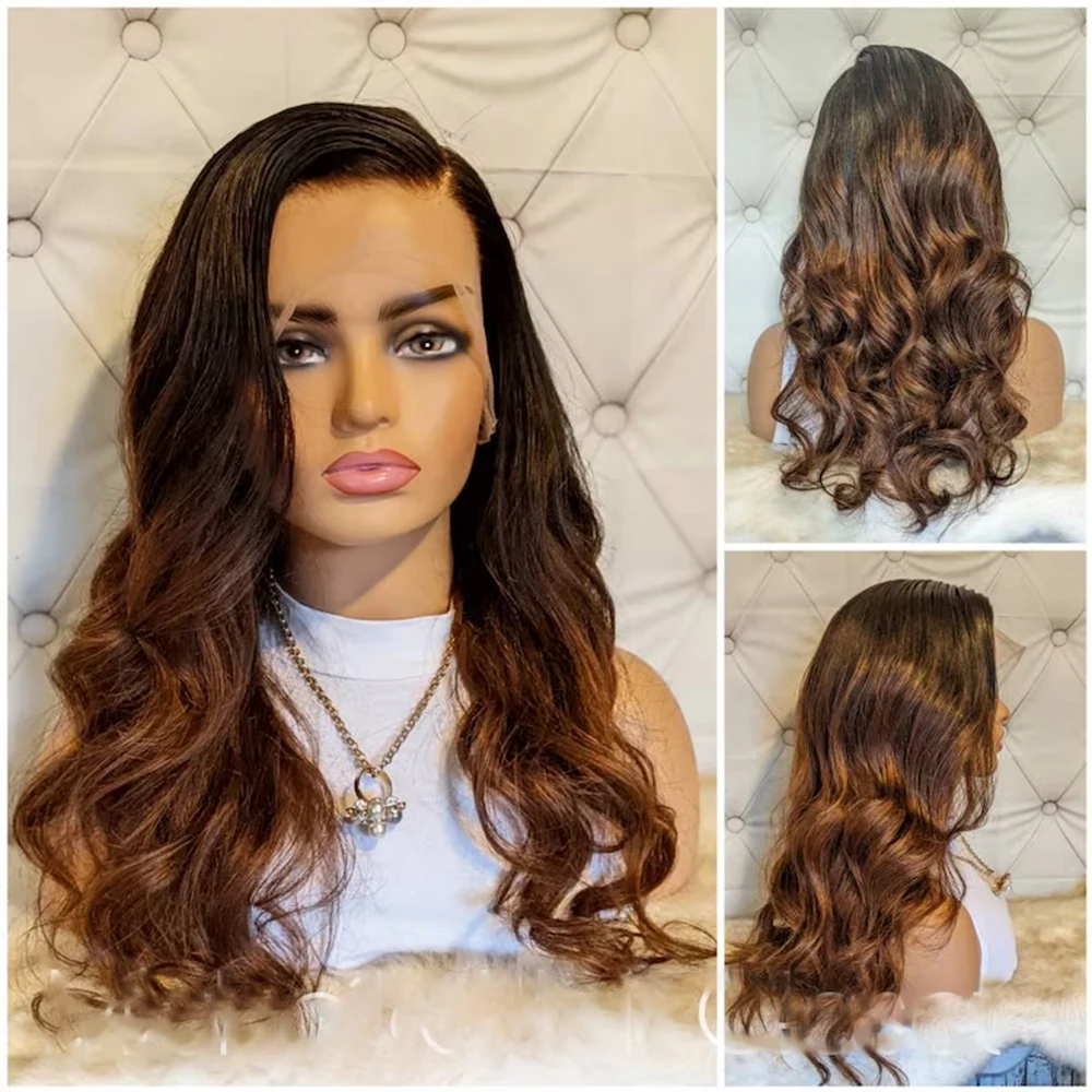 26inch Silk Top Ombre Brown Body Wave 5x5 Silk Base Jewish Human Hair Wig With Baby Hair HD Lace European Hair Preplucked