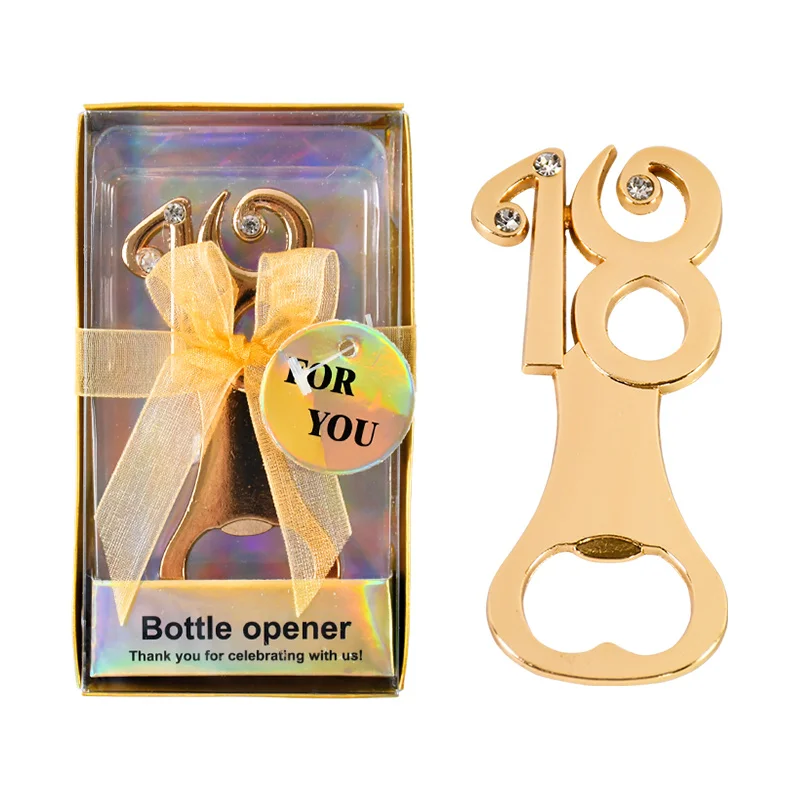 Goldener Geburtstags-Flaschenöffner für 18, 30, 40, 60, 65, 80. Geburtstag, Party-Dekoration, Hochzeitstag, Gastgeschenk, Gästezubehör
