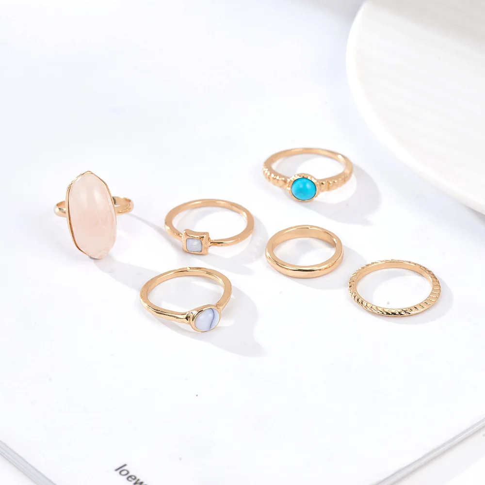 New simple diamond-set gemstone combination ring set, cross-border wish joint ring six-piece ring set