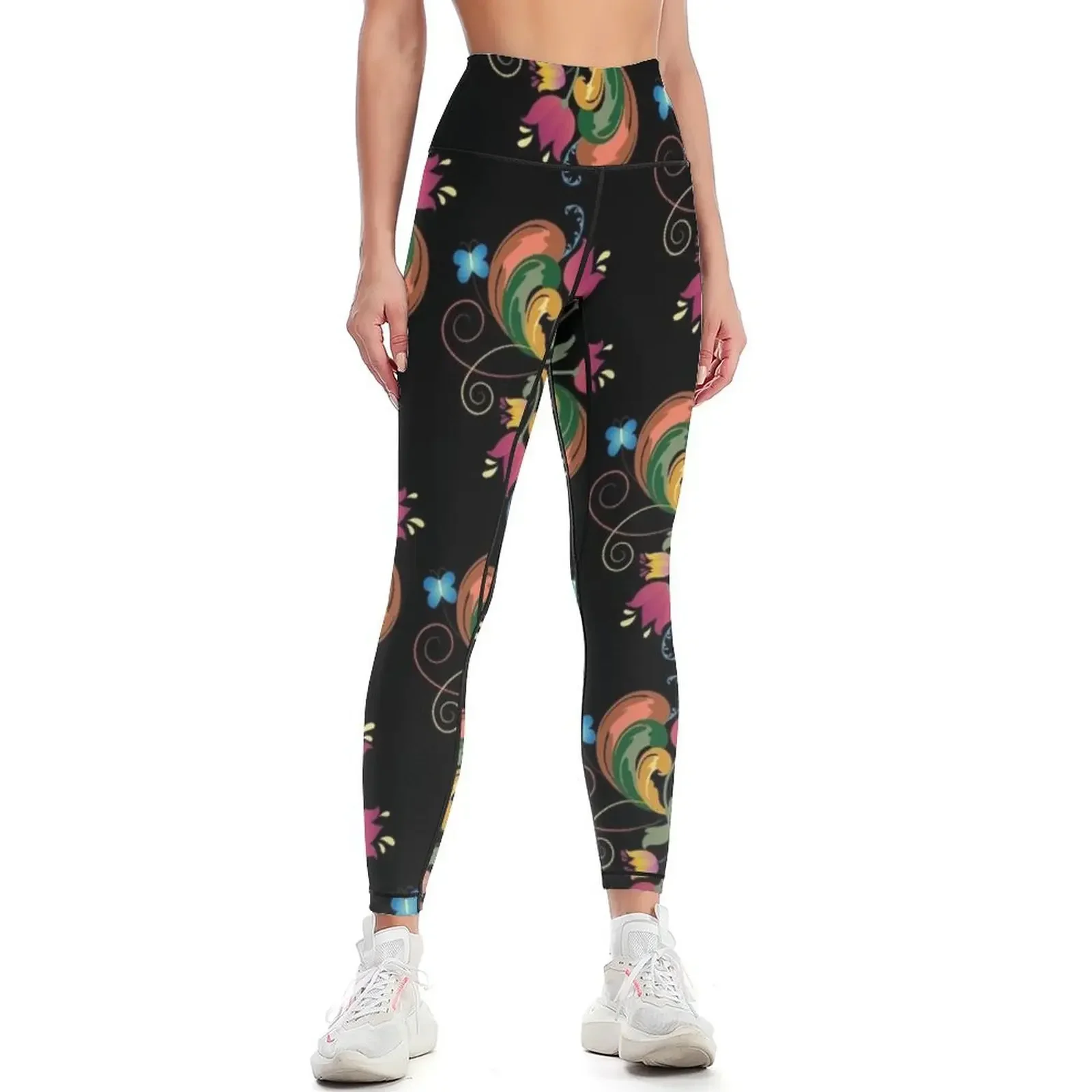 

Scandinavian Style Colorful Folk-Art Illustration Leggings Jogger pants joggers for push up legging Womens Leggings