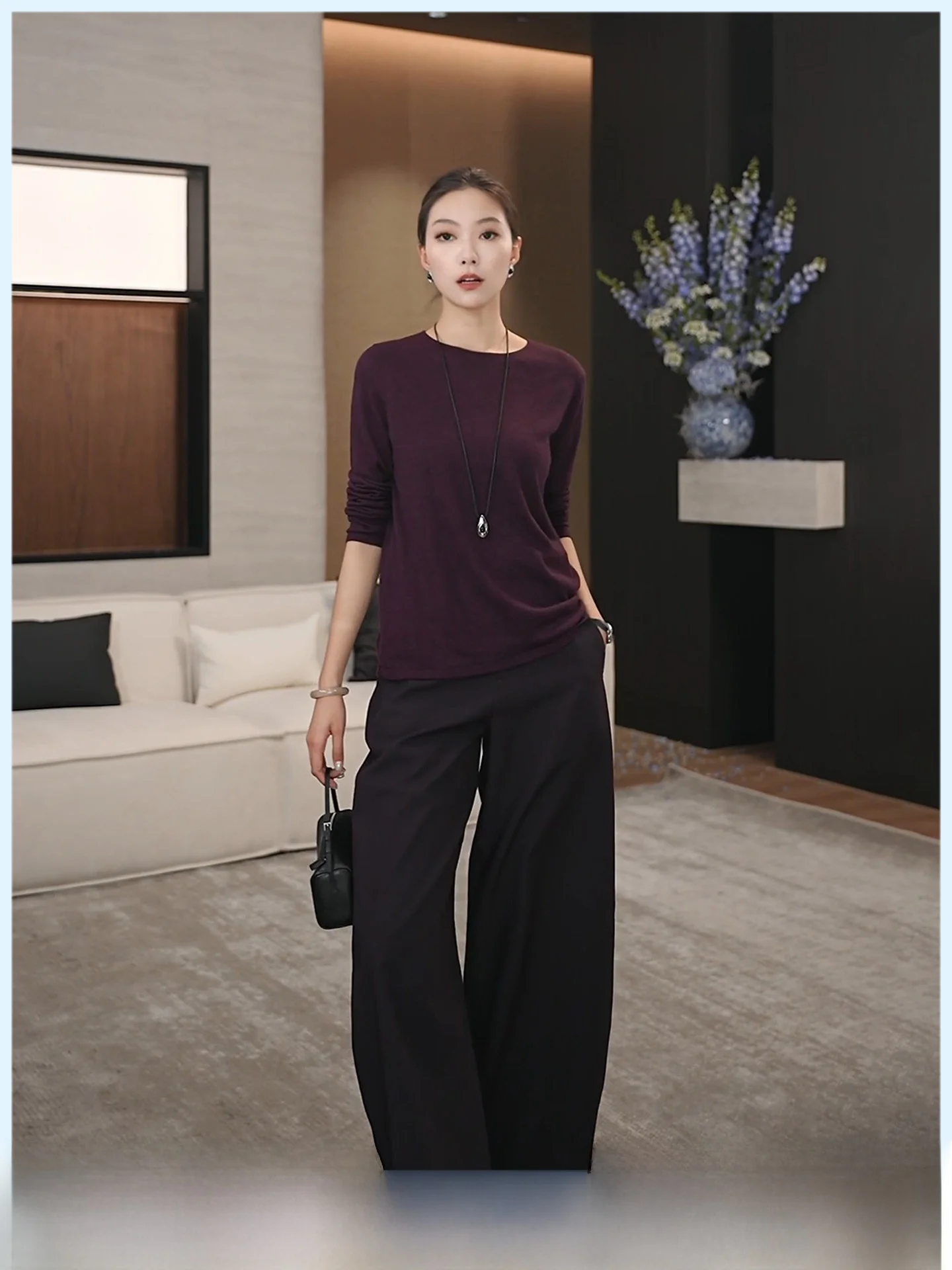 

Classic Pure Color round Neck Knitted Base Shirt Loose Thin Long Sleeve T-Shirt Women's Spring Summer New Style Breathable
