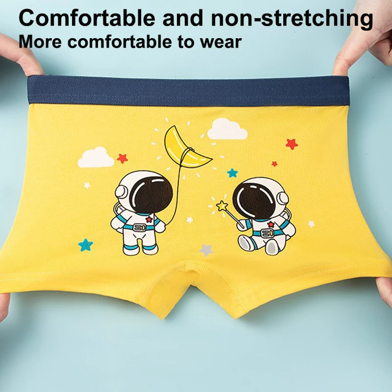4 Pcs/Lot Boys Boxers Briefs Cotton Kids Underwear Elastic Waist Soft Underpants for 3-14 Year Old Teens Knickers Breathable Boy