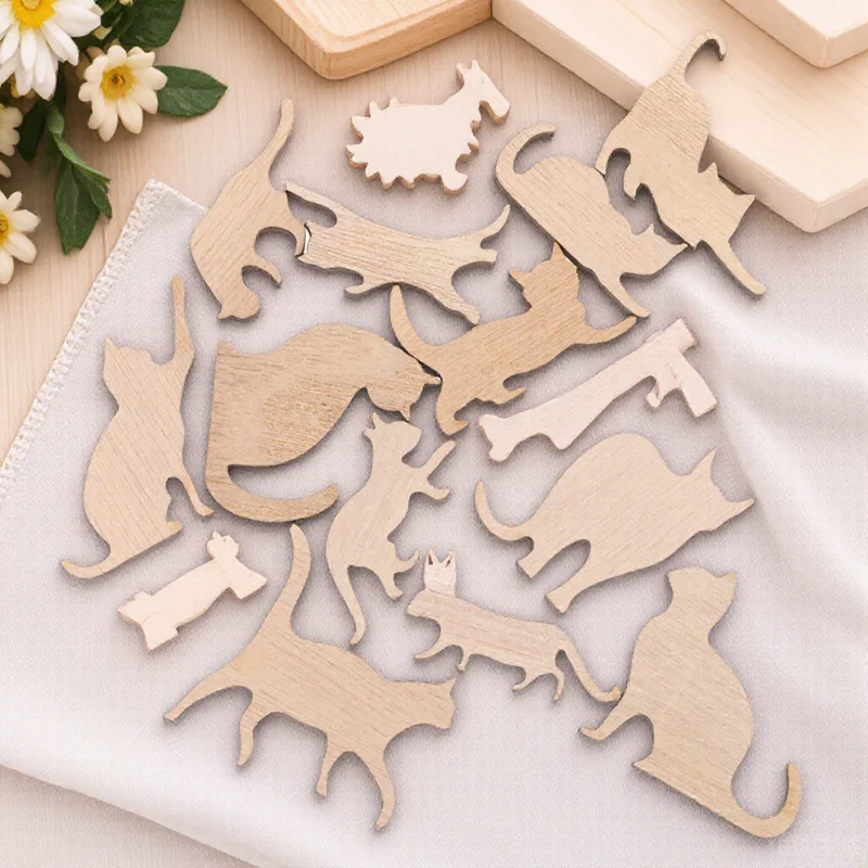 

12pcs Cat naments Wooden DIY Crafts Smooth Surface Blank Wood Slices For Painting Party Supplies Graffiti Accessories