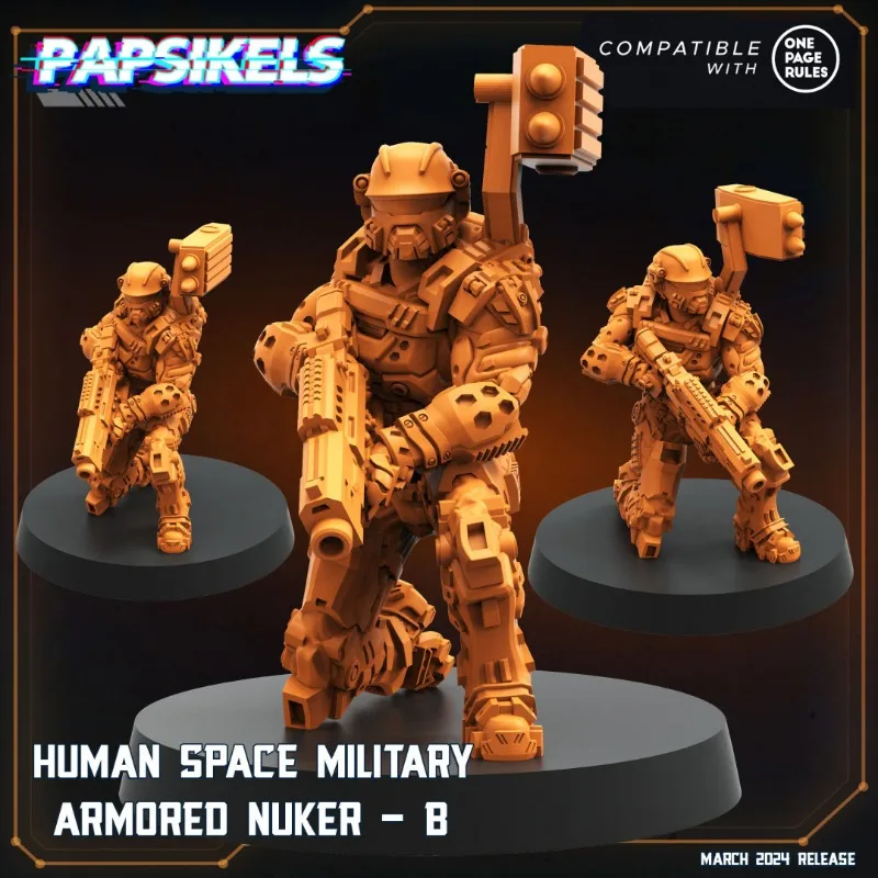 DIY 3D Printed Garage Kit - GK White Mold, Human Space Military Armored Nuker Model, ABS Resin, Orange-Red, Collectible Ornament