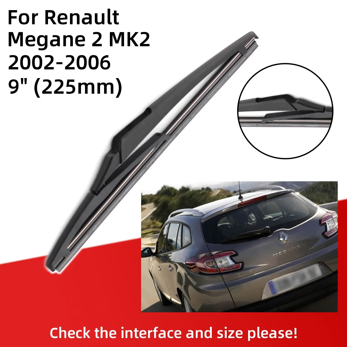 For Renault Megane 2 2002-2006 Front Rear Wiper Blades Brushes Cutter Accessories J Hook 2002 2003 2004 2005 2006