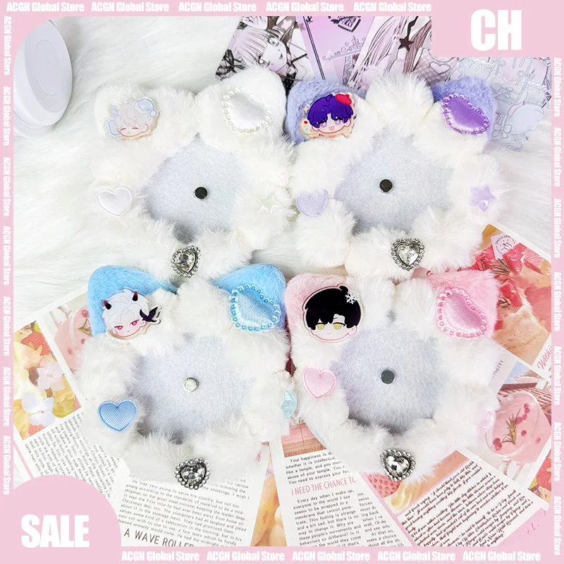 

10cm Love and Deepspace Cat Ear Plush Badge Holder 58mm Acrylic Pin Backer Cute Anime Merch Protector Kawaii Display Accessory
