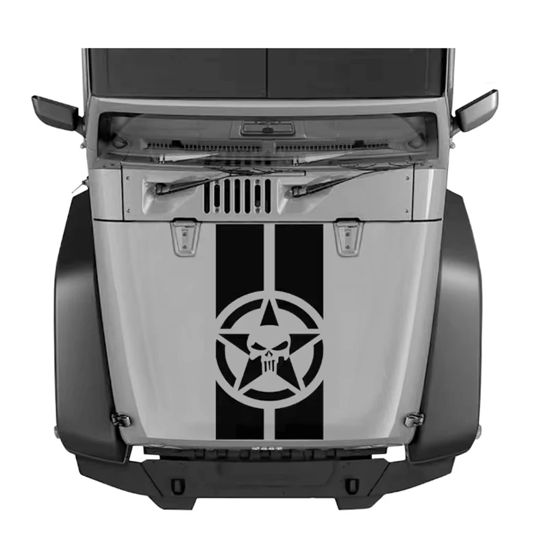 

Skull Army Star Car Vinyl Hood Decor Decals For Jeep Wrangler JK TJ Auto Front Head Engine Cover Trim Stickers Car Accessories