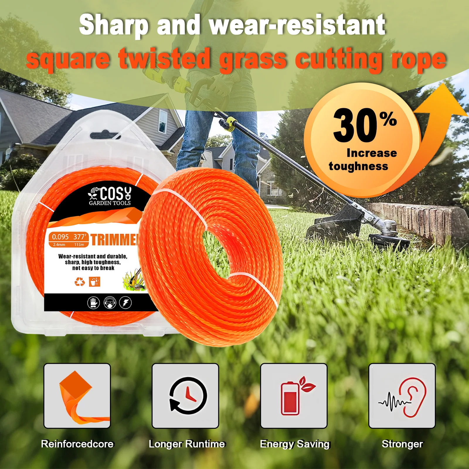 115 м * 2,4 мм/2,7 мм/3 мм/3,5 м/4 мм 1 фунт леска триммера для травы нейлоновая спиральная кусторез веревка триммер для травы замена газонокосилки