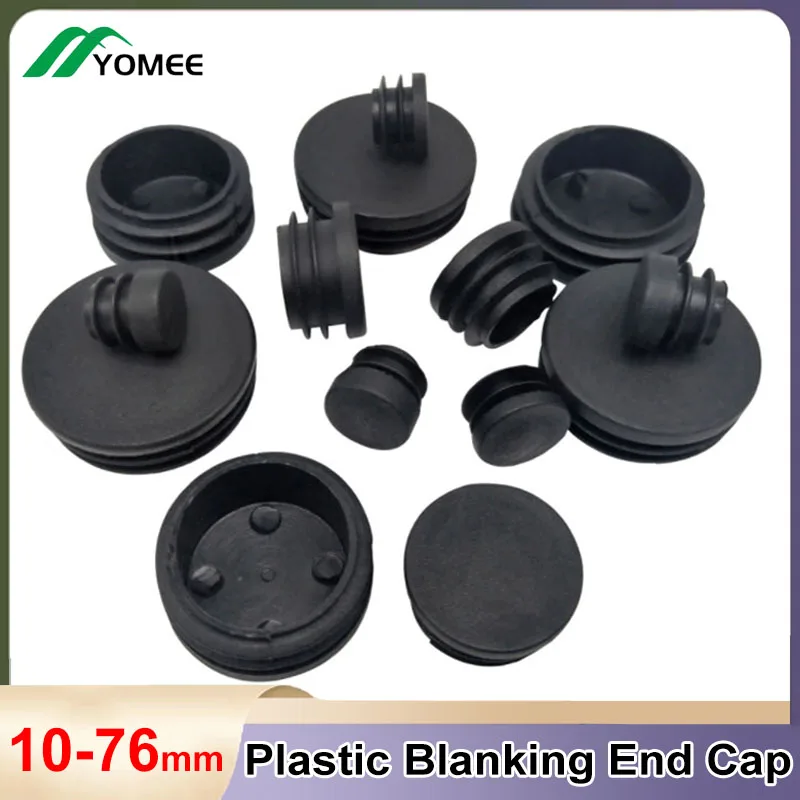 Round Black Plastic Blanking End Caps, Móveis Leg Tube, Pipe Inserts Plugs, Bung Decorativo, Tampa Contra Poeira, 10-60mm, 1, 2, 5, 10, 15, 20Pcs