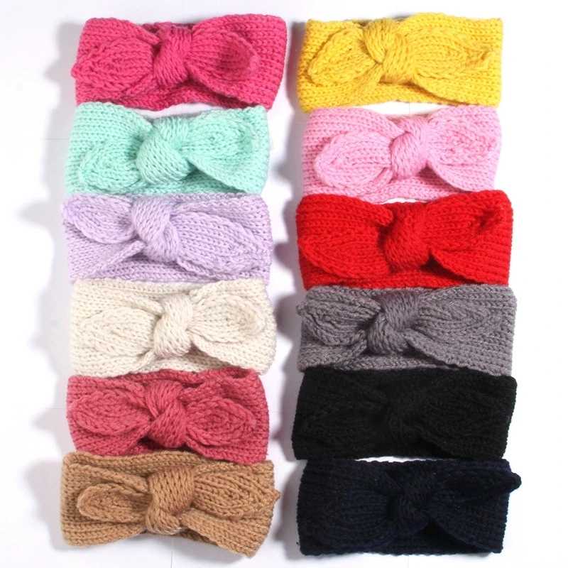 

10pcs Infant Knitted Headband Newborn Baby Bunny Bow Headwraps Children Crochet Turban Bow Woolen Headbands Knot Kids Hairband