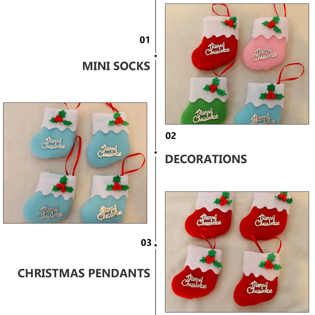 

6Pcs Mini Socks Christmas Tree Ornaments Fabric Decorations Hanging Pendants for Home Office Cafe Christmas Party