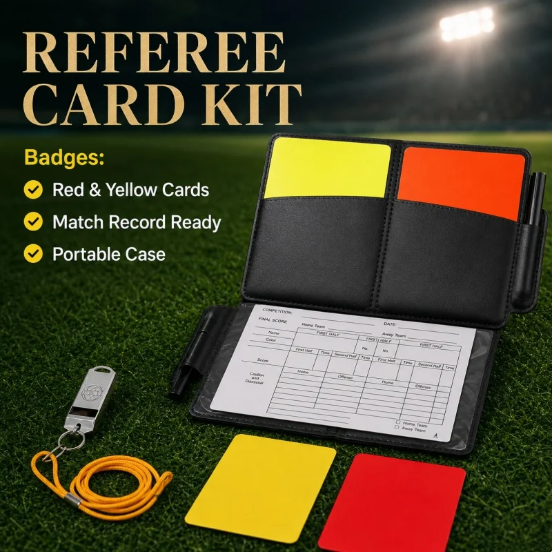 Kit de cartes de pénalisation rouge et jaune pour arbitre de football, ensemble professionnel pour enregistrement de match avec étui en cuir et crayon d'enregistrement pour match de football