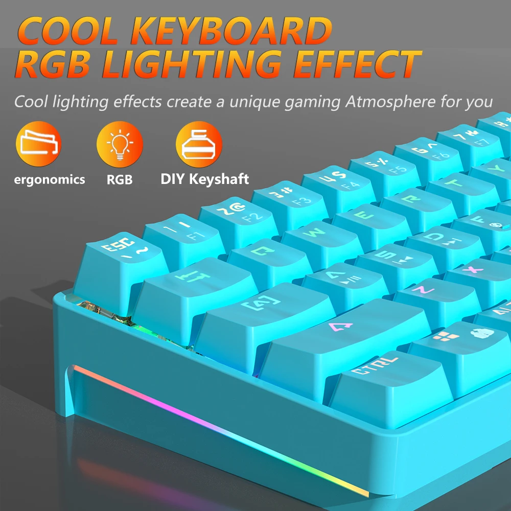 MUCAI MK61 USB 게임 Esports 기계식 키보드 빨간색 스위치 61 키 유선 분리형 케이블 RGB 백라이트 핫 스왑