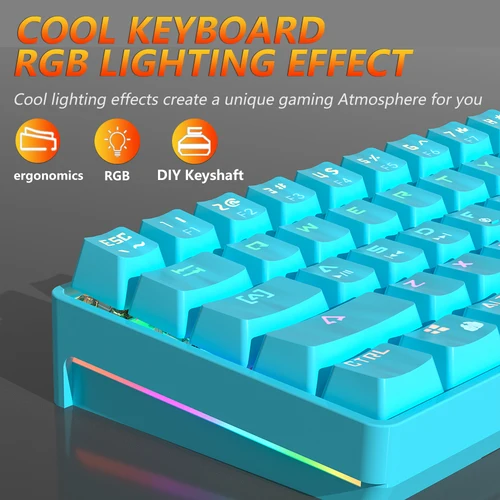 Imagen 2 del producto MUCAI MK61 USB Gaming Esports Teclado mecánico interruptor rojo 61 teclas Cable desmontable retroiluminación RGB intercambio en caliente