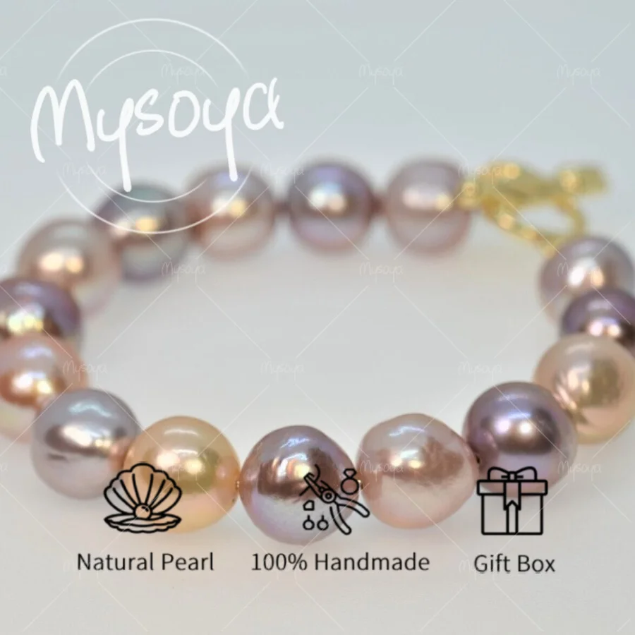 

Браслет MYSOYA с крупными розовыми жемчужинами Эдисон, 9-11 мм, в подарочной коробке, подарки для него/нее, подарки на день рождения, свадебные украшения