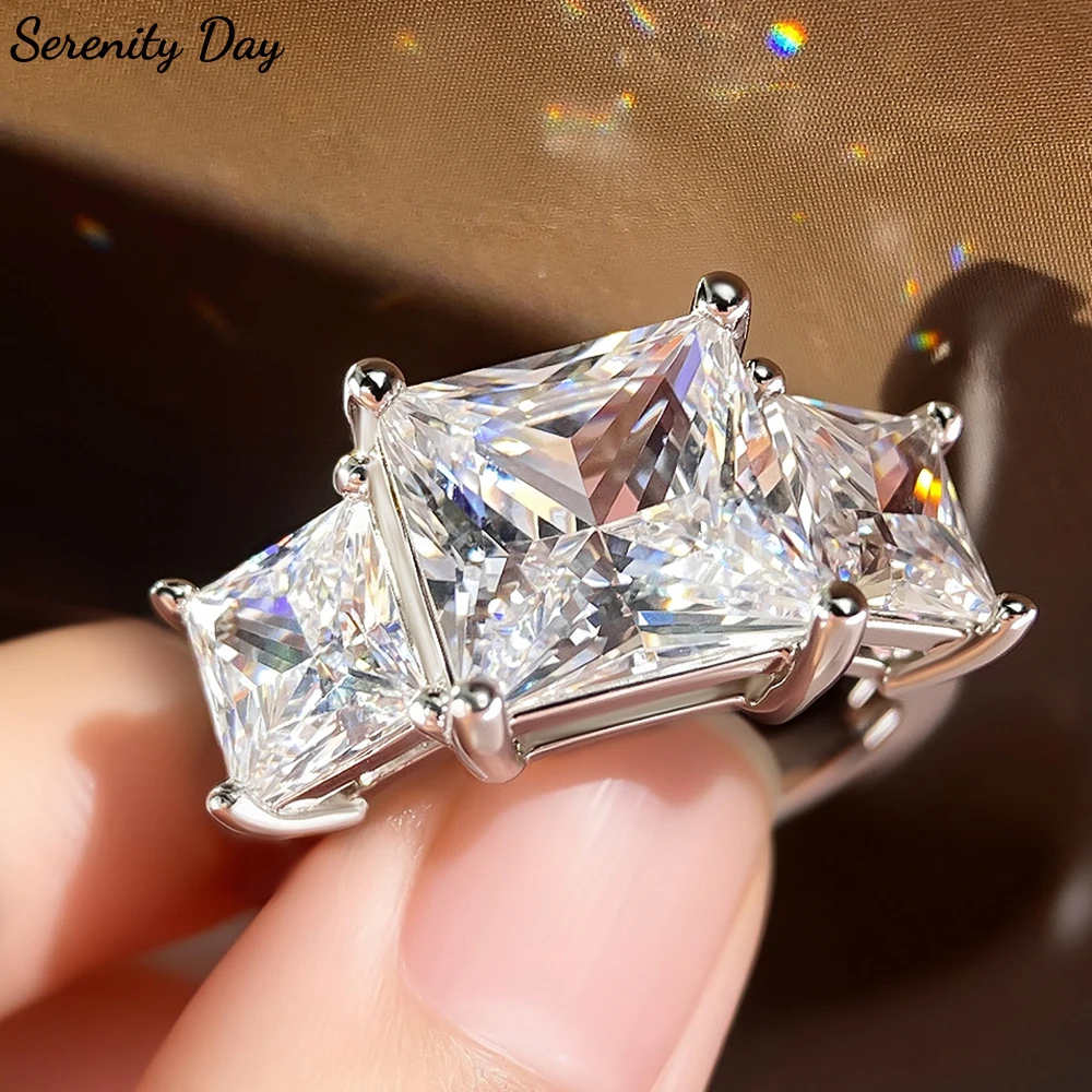 

Кольца Serenity 4ct Princess D с муассанитом для женщин и мужчин, подарок, квадратные сверкающие лабораторные обручальные кольца с бриллиантами, однотонные ювелирные изделия из серебра S925