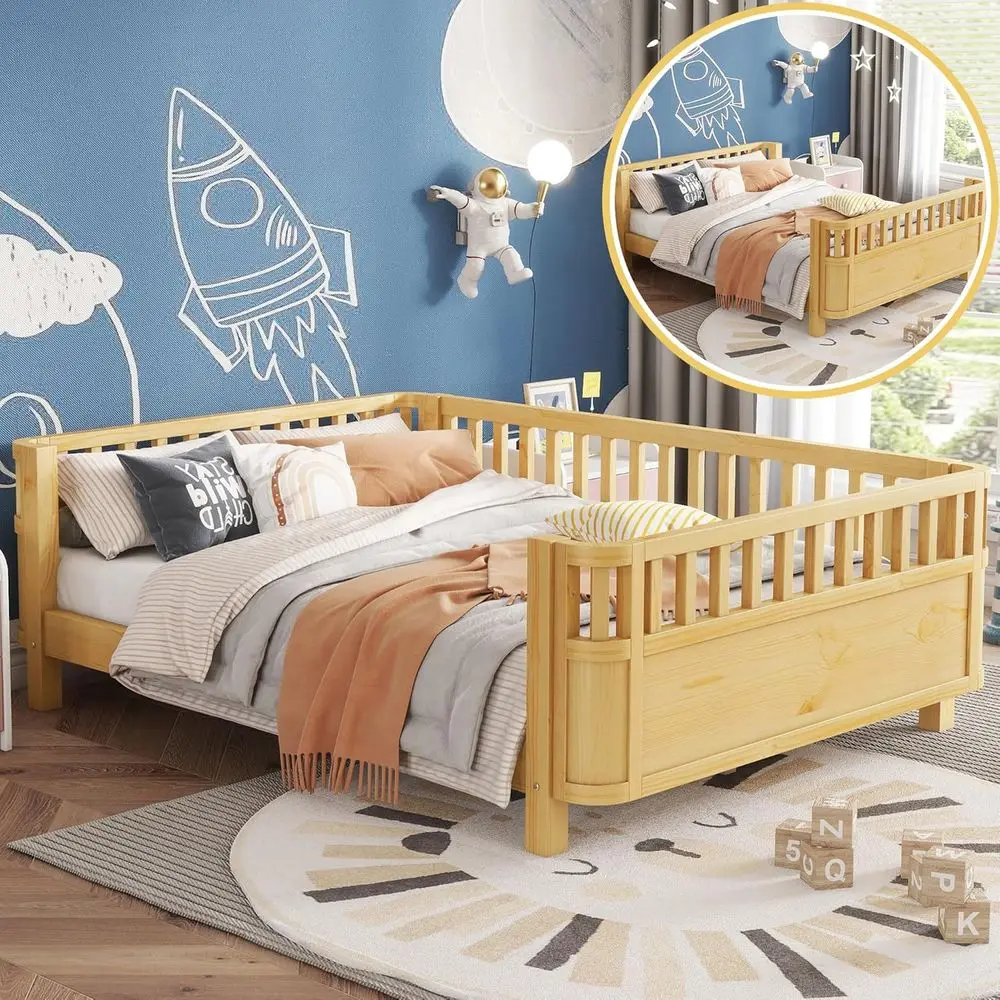 

Низкая детская кровать из натурального дерева со съемными бортиками для мальчиков и девочек