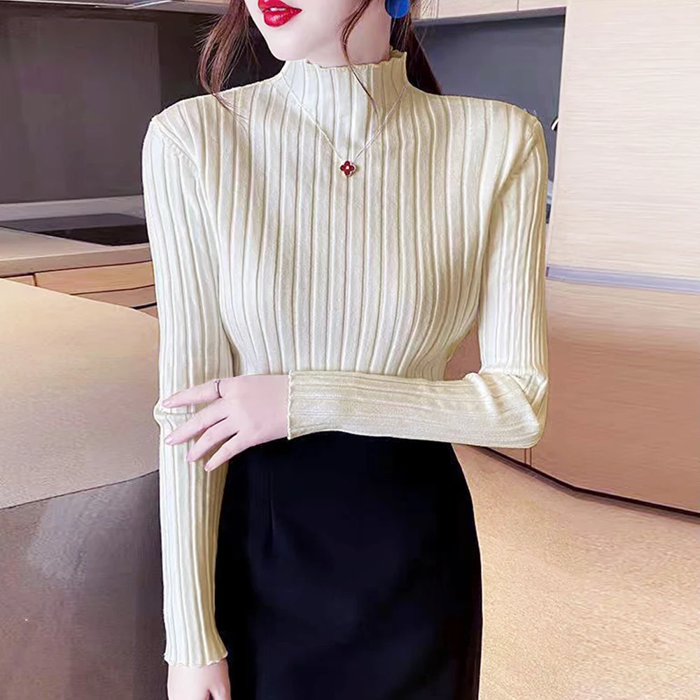 

Women's High Collar Long Sleeve Sweater T Shirt With S-XL Blue Rose Casual Outfits For Daily Wear Get Noticed Korean Fashion Top