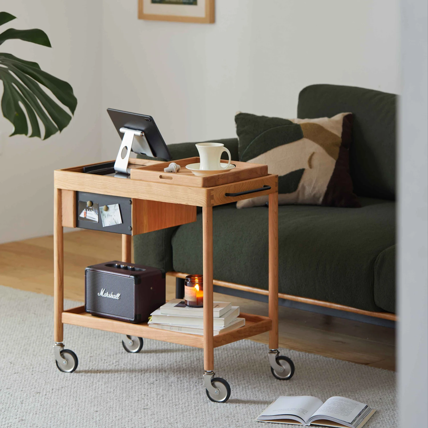 #Factory Wholesale Modern Multifunctional Large Storage Trolley for Living Room Wooden Hand Trolley with Wheels