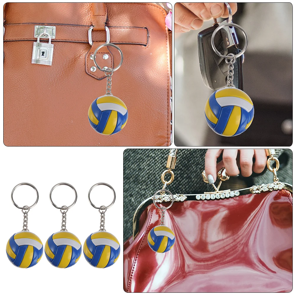 3 Pcs Volleyball Keychain Ring Chic Mini Soccer Balls Souvenir Pendants Decorative Chains Gift Pu Stereo Student Pink Football