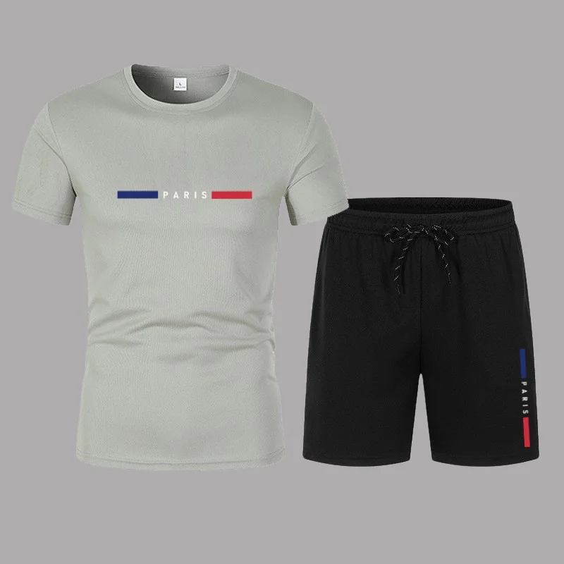 Summer Fashion Trend Leisure Sports Men's Set T-shirt casual sports two-piece set trendy men's short sleeved T-shirt+shorts set