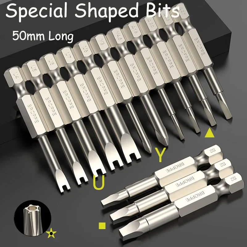

U-Shaped Y-Shaped Triangle Square Five-Star Screwdriver Bit Magnetic Screwdriver Length 50mm 1/4 Inch Shank S2 Steel Tool