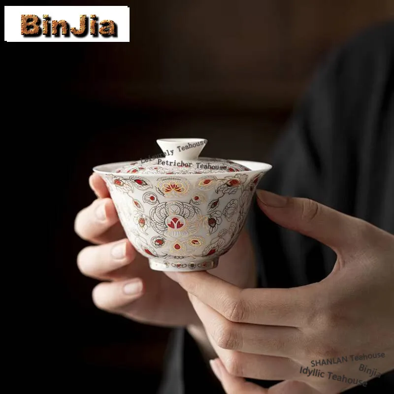 

110 мл Династия Тан Банкетная Нефритовая Грязь Гавань Ретро Золото и Серебро Чайная Вареная Чайная Варенье Чаша Украшения для Чайной Церемонии