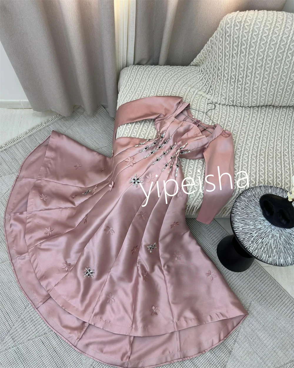 Customized Matching Pleat Beading Applique Sequined A-line Square Neck Long Dresses Prom  Sexy Modern Style Exquisite