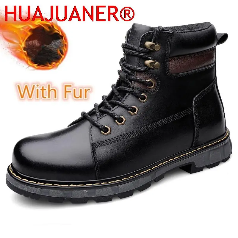

2025 Men Boots Comfortable Black Winter Warm Genuine Leather Fashion Ankle Boots Casual Men Cow Leather Snow Boots Winter Shoes