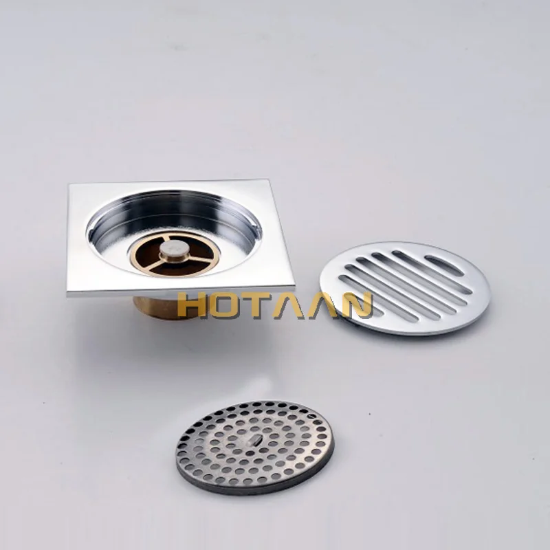 . High Quality Chrome Plated Solid Brass Made Bathroom Accessory Square Floor Drain Waste Grate 100mm*100mm YT-2107 image 4