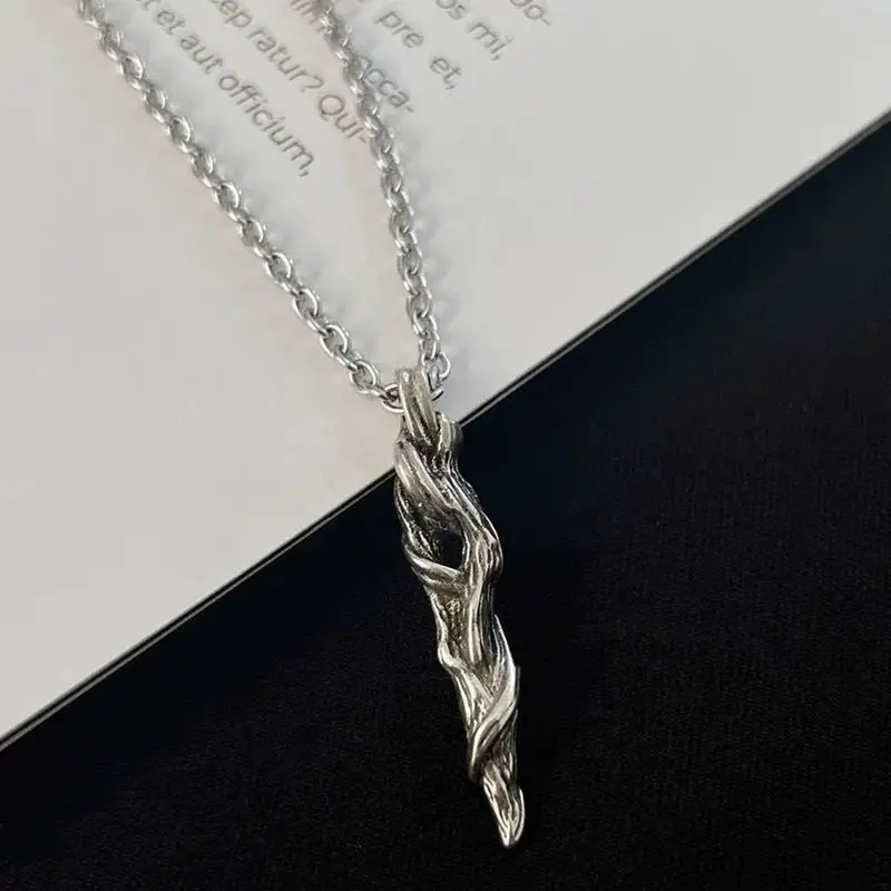 Vintage Withered Wood Pendant Long Necklace For Women Men Personalized Fashion Metal Choker Chain Trendy Punk Hip-hop Accessory