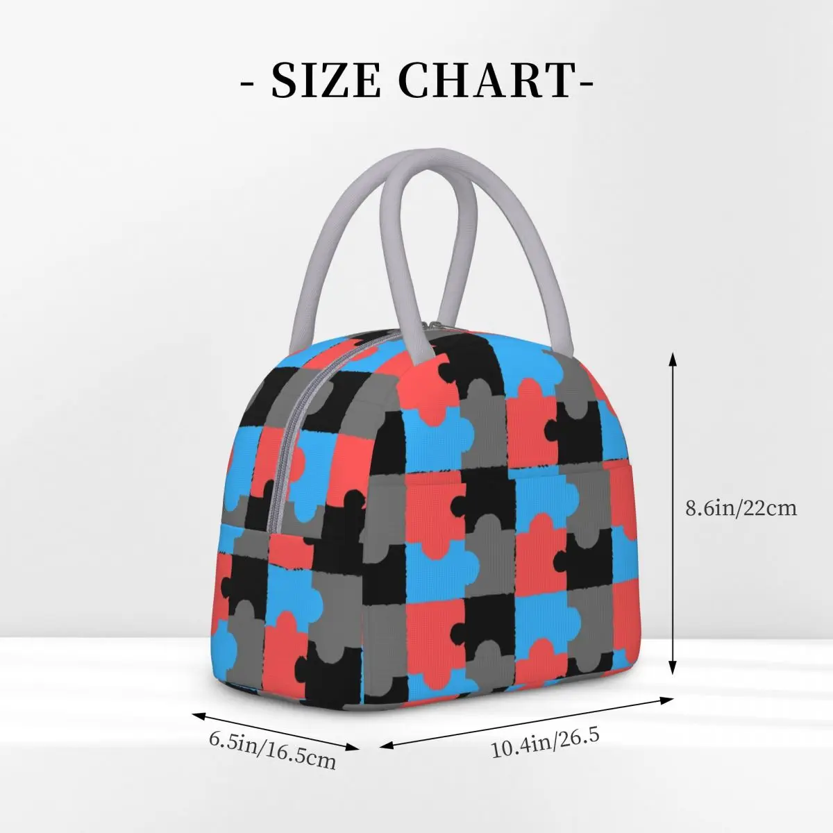 Puzzle Pattern Pink Blue Insulated Lunch Bag Food Bag Reusable Thermal Cooler Lunch Boxes For School Office