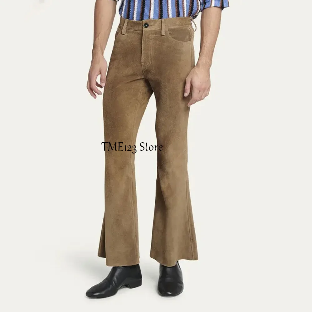 

Casual Pants for Man Trousers Suede Fabric Slightly Flared Trousers Men's Tailoring Pants Streetwear Clothing Trouser Classic