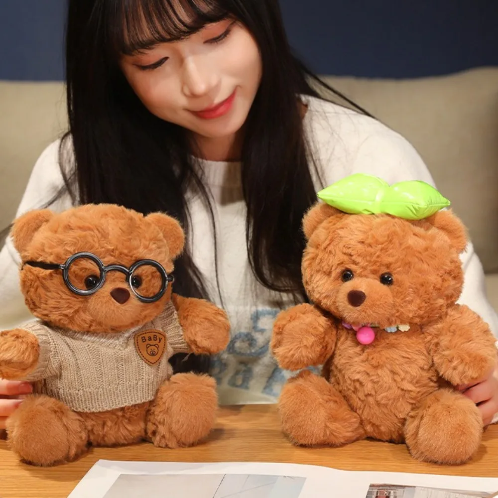 Sleep Pillow Dress Up Bear Plush Toy Pearl Necklace Bow Plush Bear Doll Camera Cartoon Stuffed Animal Pillow Children's Gift