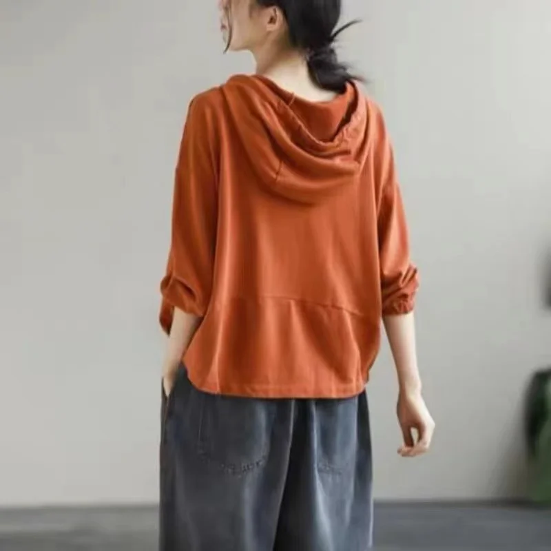 Felpa con cappuccio in velluto a coste da donna primavera autunno casual vestibilità ampia lunga Sve colore puro Dstring artistico Sle top di grandi dimensioni