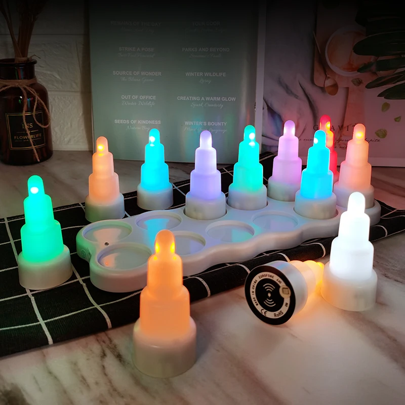 Set of 12pcs Wireless charging Rechargeable Tealight RGB LED Electronic candle Lamp w/Remote Controlled Wedding Xmas Home Party
