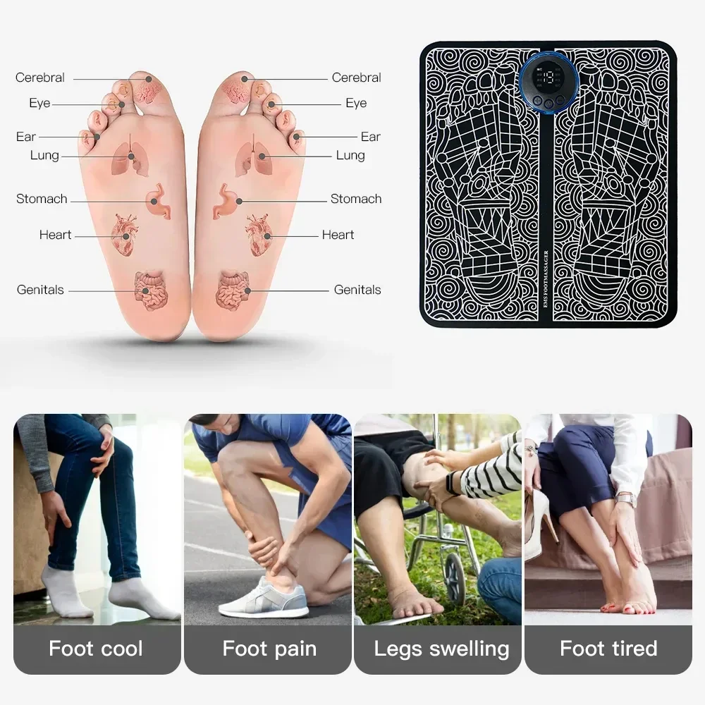 Electric EMS Foot Massager Pad Relief Pain Relax Shock Muscle Stimulation Improve Blood Circulation Feet Acupoints Massage Mat